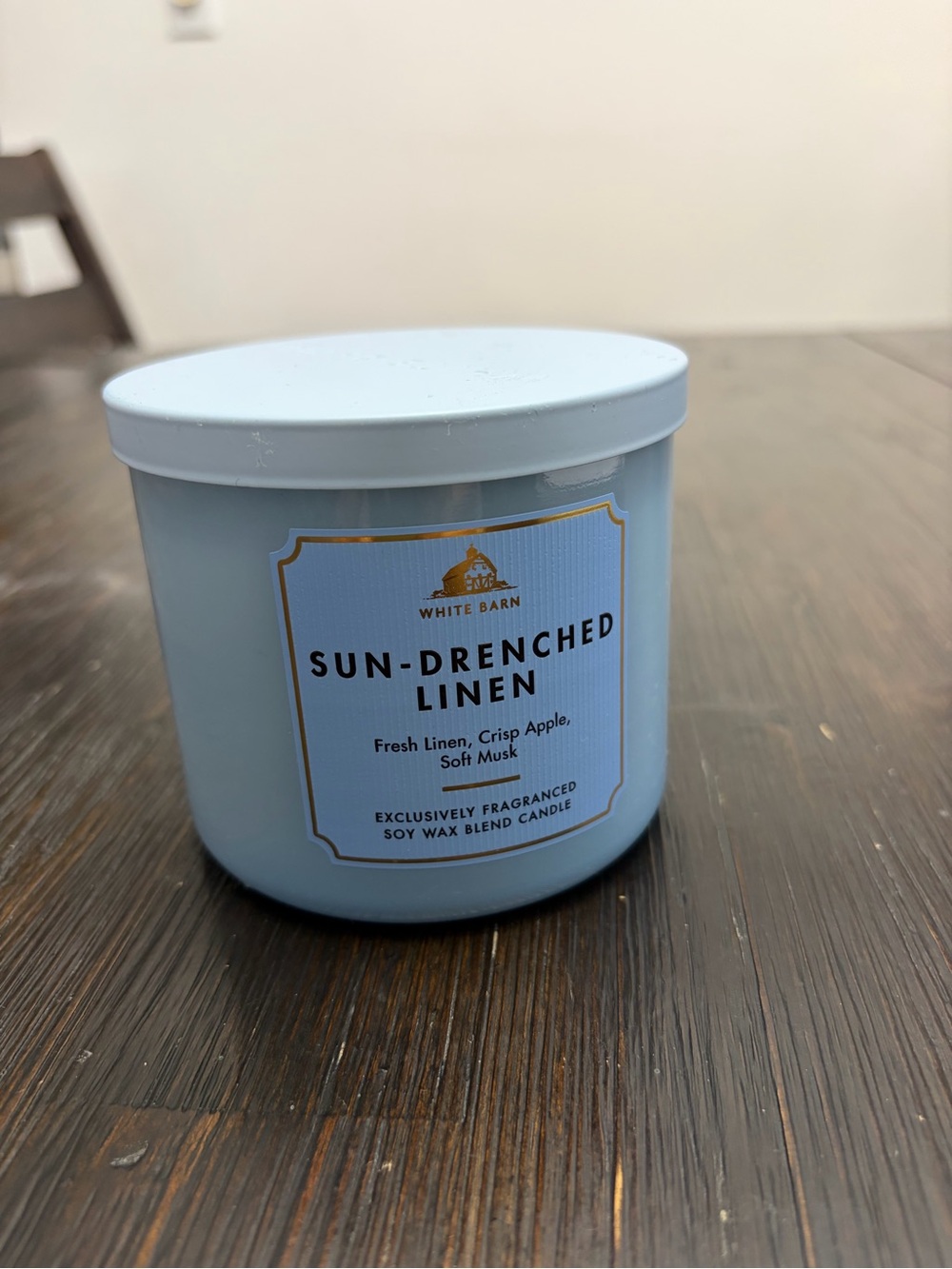 White Barn Sun-Drenched Linen Candle - Pale Blue Jar